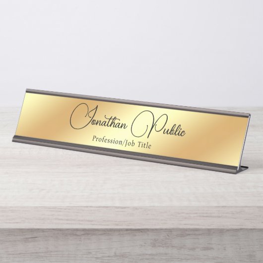 Gold Look Moderne Elegant Template Typografie Schreibtischnamensplakette (Vorderseite )