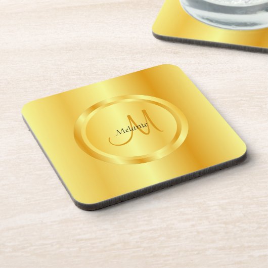Gold-Look Moderne Mit Monogramm Elegant-Vorlage Getränkeuntersetzer (Linke Seite)