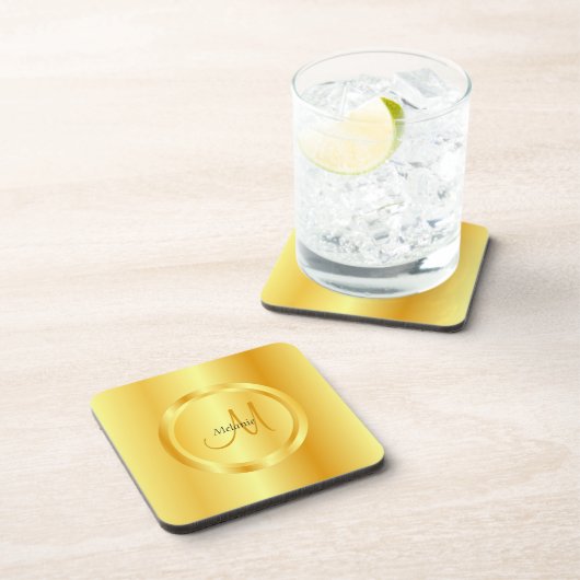 Gold-Look Moderne Mit Monogramm Elegant-Vorlage Getränkeuntersetzer (Rechte Seite)