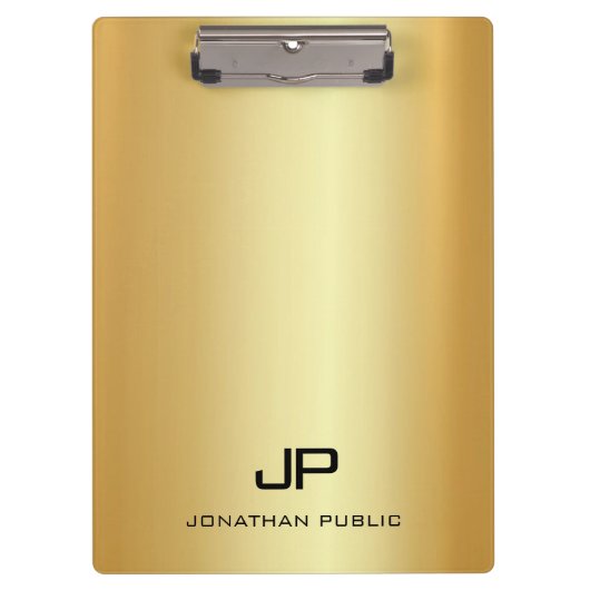 Gold Look Moderne Mit Monogramm Vorlage Elegant Klemmbrett (Vorderseite)