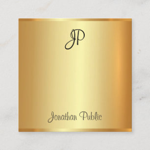 Gold Look Modernes, handgeschriebenes Mit Monogram Quadratische Visitenkarte