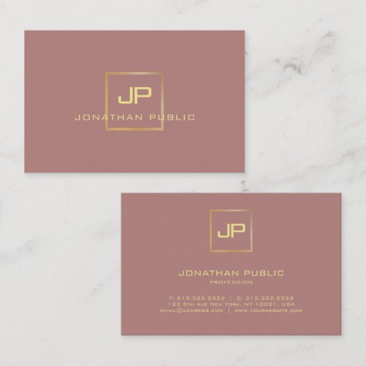 Gold Look Monogram Beruflich Moderne Eleganz Visitenkarte (Vorne/Hinten)