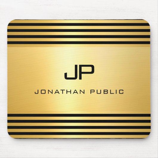 Gold Look Schwarz Moderne Elegant Mit Monogramm Mousepad (Vorne)