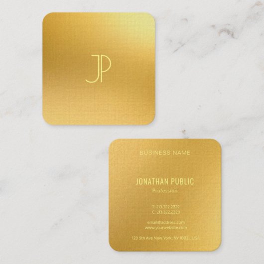 Gold Look Template Elegant Mit Monogramm luxuriös Quadratische Visitenkarte (Vorne/Hinten)