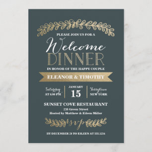 Gold Lorbeerkränze Schiefer Hochzeit Begrüßungs-Di Einladung