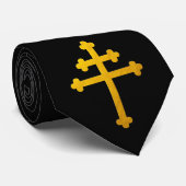 Gold Lorraine Cross auf Black / Beerdigung Neck Ti Krawatte (Gerollt)