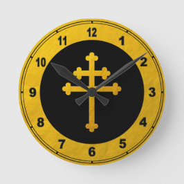 Gold Lorraine Cross auf Black/Golden Christlich Runde Wanduhr