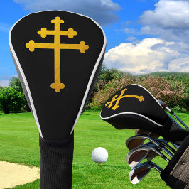 Gold Lorraine Cross auf Black / Golf Heads Cover Headcover