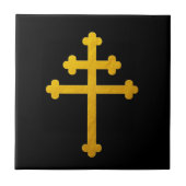 Gold Lorraine Cross auf Schwarz / Christlich Fliese (Vorderseite)