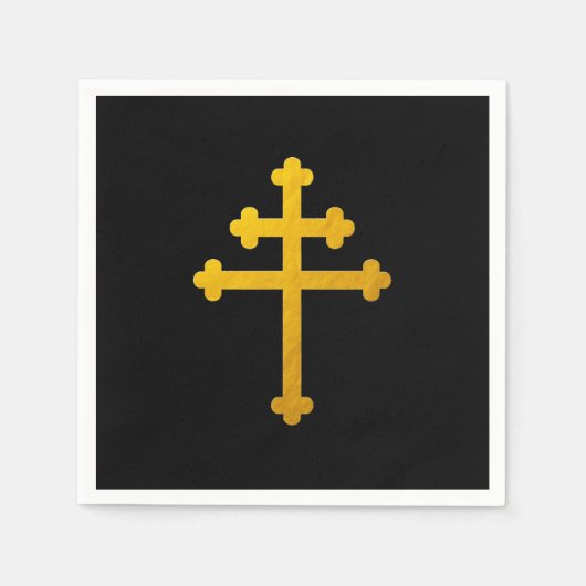 Gold Lorraine Cross auf Schwarz / Christlich Serviette (Vorderseite)