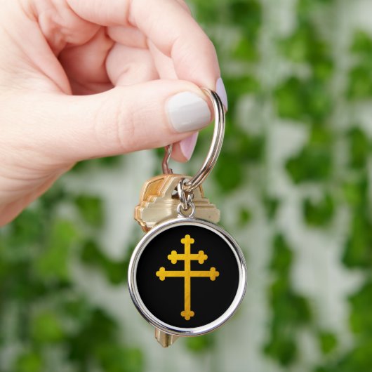 Gold Lorraine Cross on Black / fashion Keychain Schlüsselanhänger (Hand)
