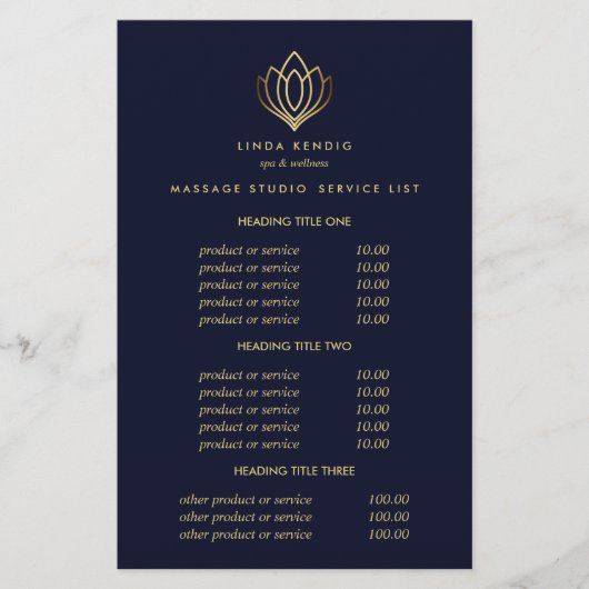 Gold Lotus Blue Wellness-Center & Massage Preise & Flyer (Vorne)