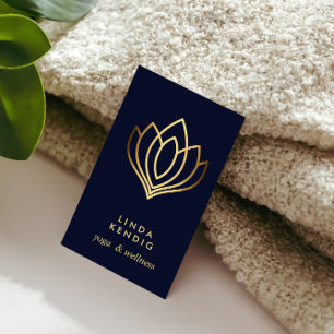 Gold Lotus Blume   Blau   Yoga für Wellness-Massag Visitenkarte