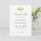 Gold Lotus Blume Custom Wedding Save the Date (Stehend Vorderseite)