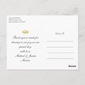 Gold Lotus Blume Custom Wedding Vielen Dank Postkarte (Rückseite)