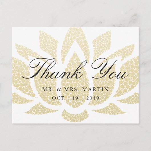 Gold Lotus Blume Custom Wedding Vielen Dank Postkarte (Vorderseite)