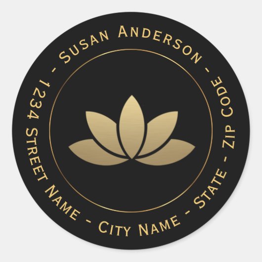Gold Lotus Blume Rücksendeadresse Runder Aufkleber (Vorderseite)