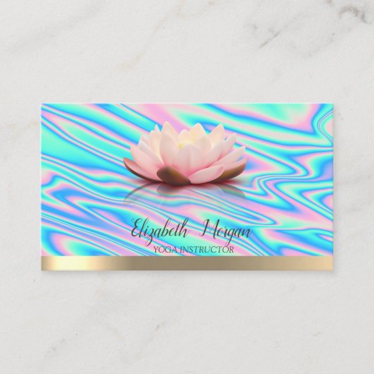 Gold Lotus Blume Yoga Instructor Holographic Visitenkarte (Vorderseite)