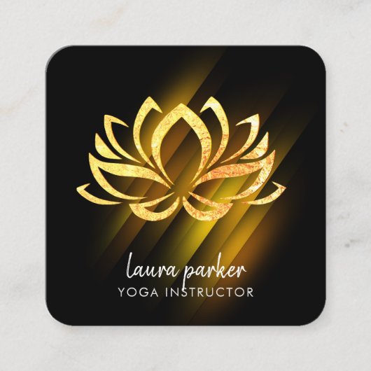 Gold Lotus Blume Yoga Instructor Zen Art Fire Quadratische Visitenkarte (Vorderseite)