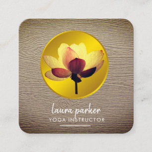 Gold Lotus Blume Yoga Instruktor Rustikales Holz Quadratische Visitenkarte