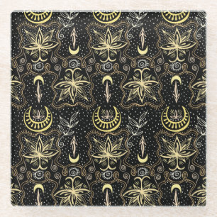 Gold Lotus: Crescent Vintag Elegance. Glasuntersetzer
