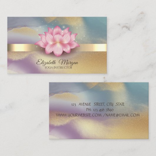 Gold, Lotus Farbiger Yoga Visitenkarte (Vorne/Hinten)