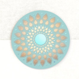 Gold Lotus Floral Mandala Aquamarin Blue Runder Aufkleber