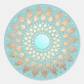 Gold Lotus Floral Mandala Aquamarin Blue Runder Aufkleber (Vorderseite)