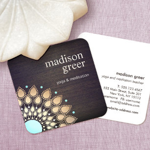 Gold Lotus Floral Mandala Wood Natural Wellness Quadratische Visitenkarte