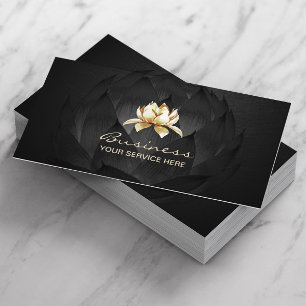 Gold Lotus Logo Elegante Schwarze Flora Visitenkarte