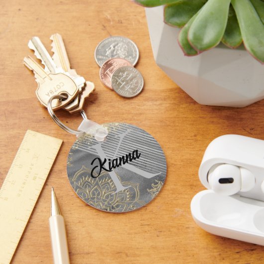 Gold Lotus Mandala Glittery Monogram Schlüsselanhänger (Schreibtisch)