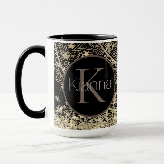 Gold Lotus Mandala Glittery Stars Monogram Tasse (Links)