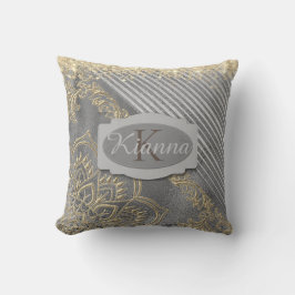 Gold Lotus Mandala Glitzer Gold Silber Monogram Kissen