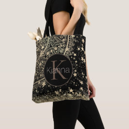 Gold Lotus Mandala Glitzer Gold Stars Monogram Tasche