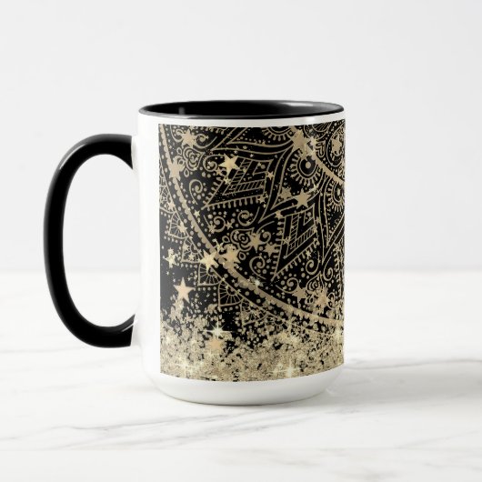 Gold Lotus Mandala Gold Stars Glitzer Tasse (Links)