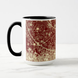 Gold Lotus Mandala mit Gold Stars auf Rot Tasse