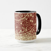 Gold Lotus Mandala mit Gold Stars auf Rot Tasse (VorderseiteRechts)