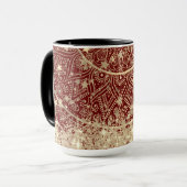 Gold Lotus Mandala mit Gold Stars auf Rot Tasse (Vorderseite Links)