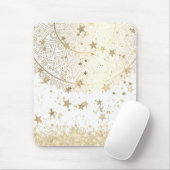 Gold Lotus Mandala mit Gold Stars auf Weiß Mousepad (Mit Mouse)