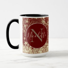 Gold Lotus Mandala mit Gold Stars Monogram auf Red Tasse