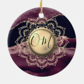 Gold Lotus OM Mandala Lavender Marble Keramik Ornament (Hinten)