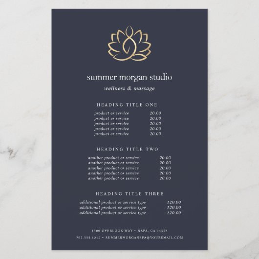 Gold Lotus | Preise für Massage oder Wellness-Cent Flyer (Vorne)