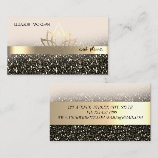 Gold Lotus Stripe Black Sequins Visitenkarte (Vorne/Hinten)