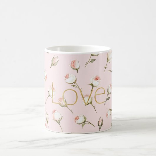Gold Love Blush Pink Rose Floral Kaffeetasse (Mittel)
