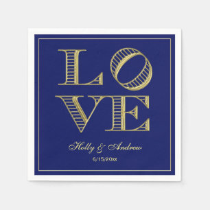 Gold LOVE Grafik-Textilservietten DIY Navy Blau BG Serviette