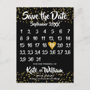 Gold Love Heart Kalender Termin speichern Ankündigungspostkarte