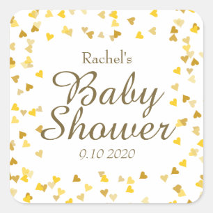 Gold Love Hearts Baby Shower / Sprinkle / Paare Quadratischer Aufkleber