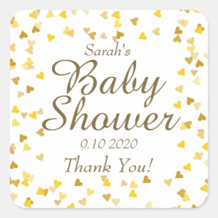 Gold Love Hearts Baby Shower / Sprinkle / Paare Quadratischer Aufkleber