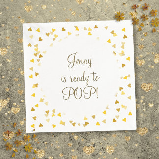 Gold Love Hearts Ready to Pop Baby Shower Sprinkle Serviette