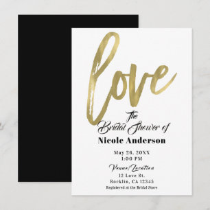 Gold LOVE Moderne Pinsel-Schrift Hochzeit Einladung